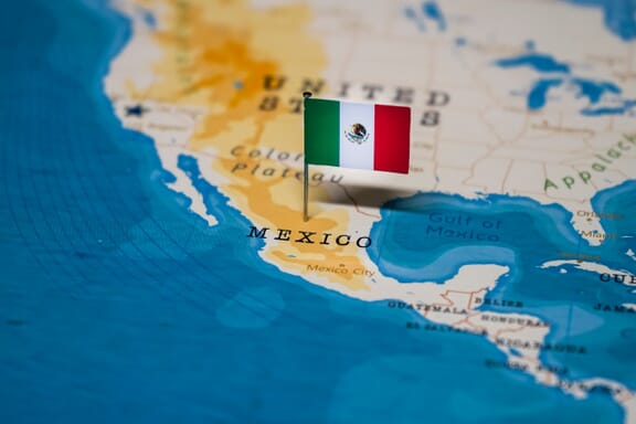 the Flag of Mexico in the map of North America