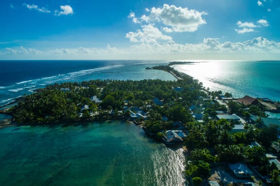 Aerial view of Kiribati showing the capital city Tarawa