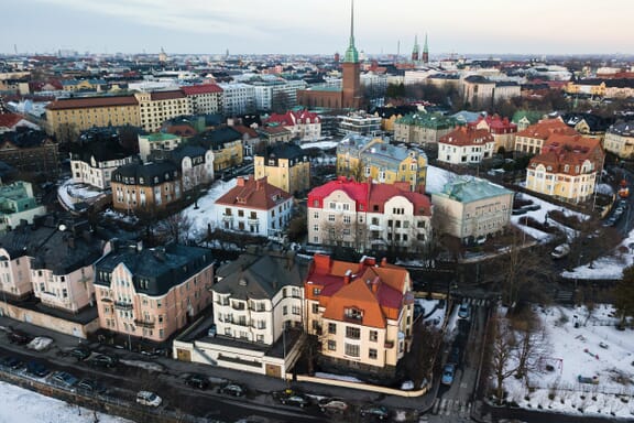 An aerial view of the Eira neighborhood in Helsinki, Finland.