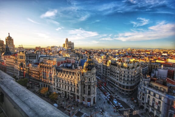 An aerial view of downtown Madrid, Spain.
