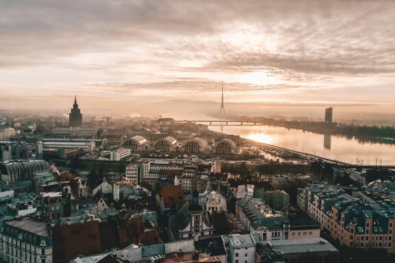 An aerial view of Riga, the capital of Latvia.