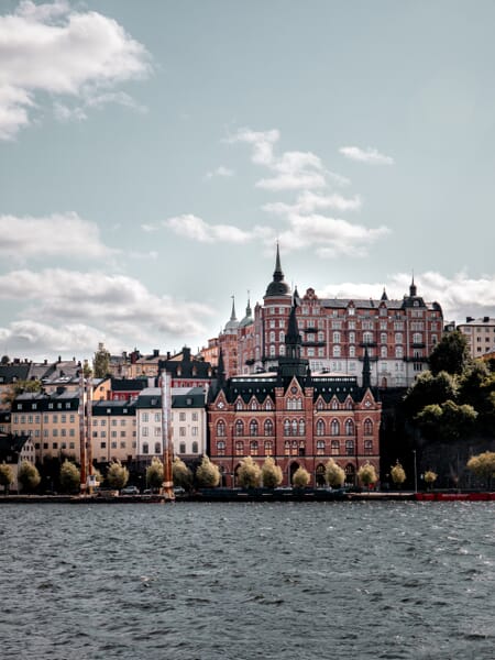 Buildings can be seen across the water in Stockholm, the capital of Sweden.