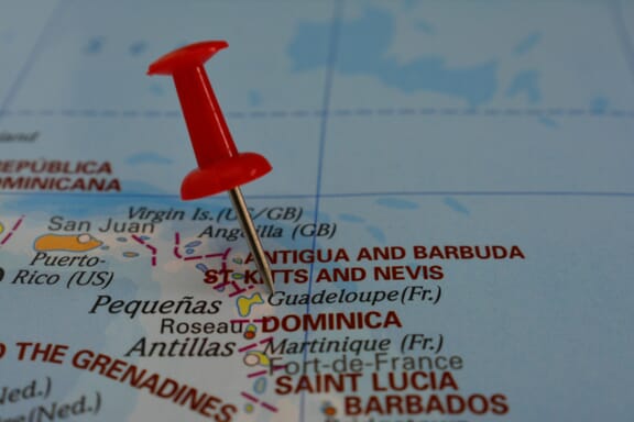 Antigua and Barbuda on a map pointed out by a pin.
