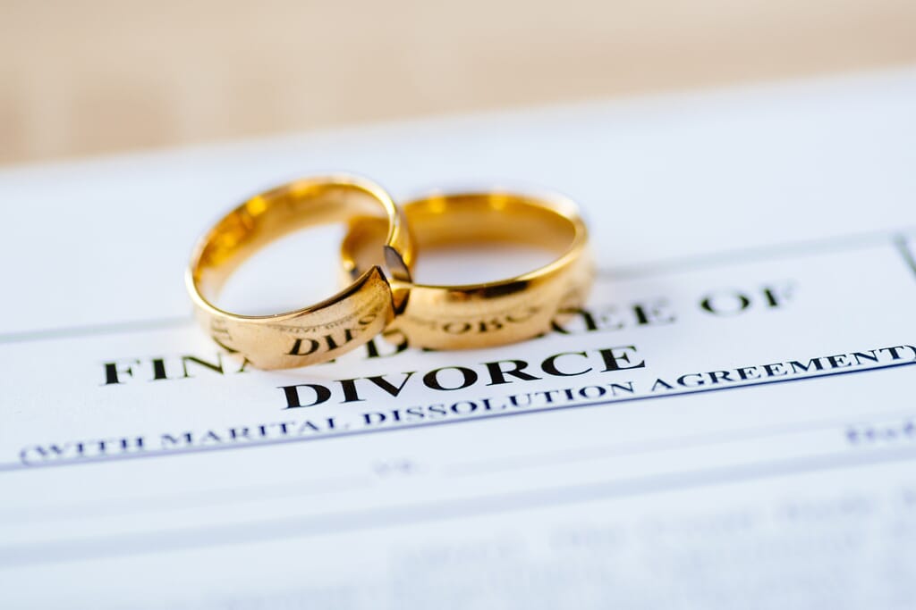 2 wedding rings on divorce papers