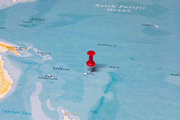 Fiji pointed out by a pin on the map
