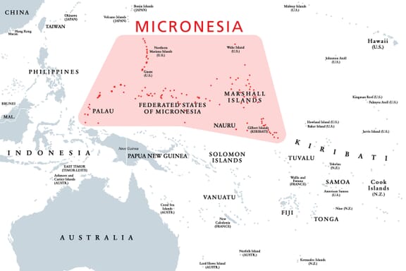Map showing the location of Micronesia.