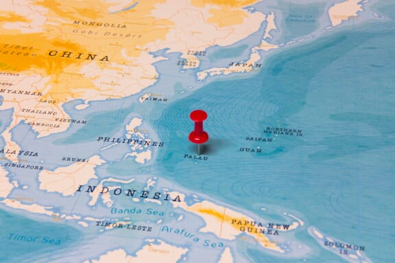 Pin pointing out Palau on a map.