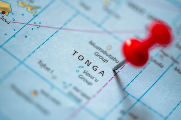 Pin pointing out the Tonga on a map.