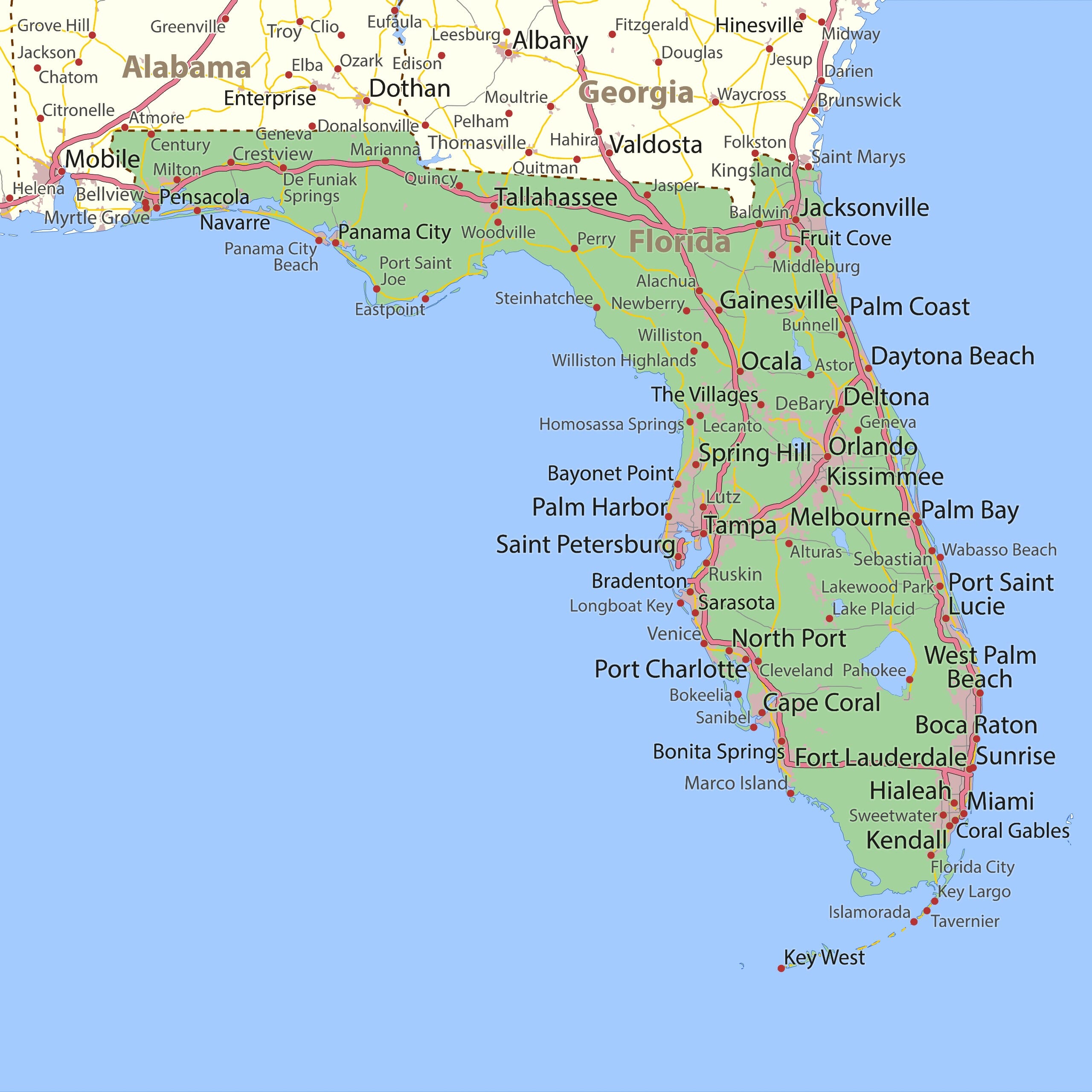 Florida Map With Cities | Mappr