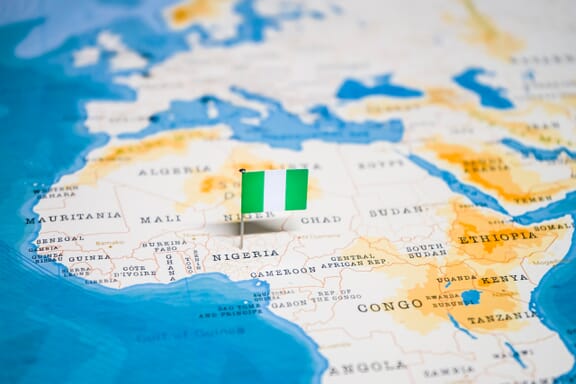 Pin showing Nigeria on a map