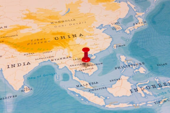 Cambodia location on the map pointed out by a pin.