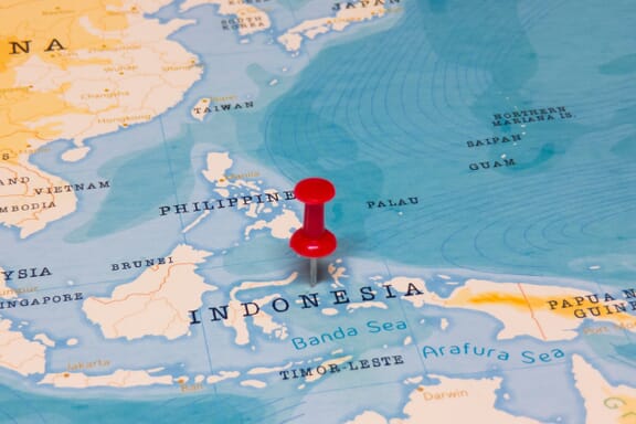 Indonesia location on the map pointed out by a pin.