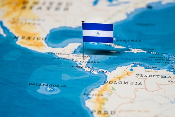 Nicaragua location on the map pointed out by a flag pin.
