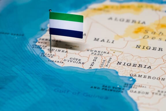 Sierra Leone location on the map pointed out by a flag pin.
