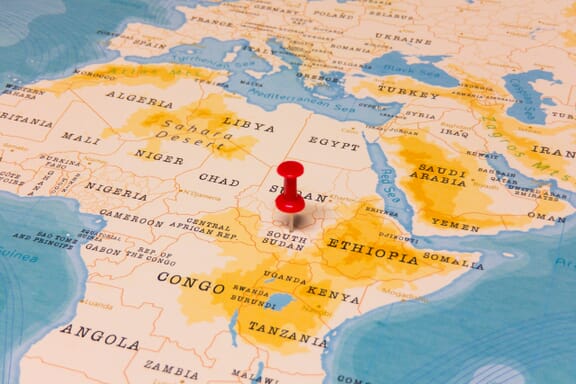 South Sudan location on the map pointed out by a pin.