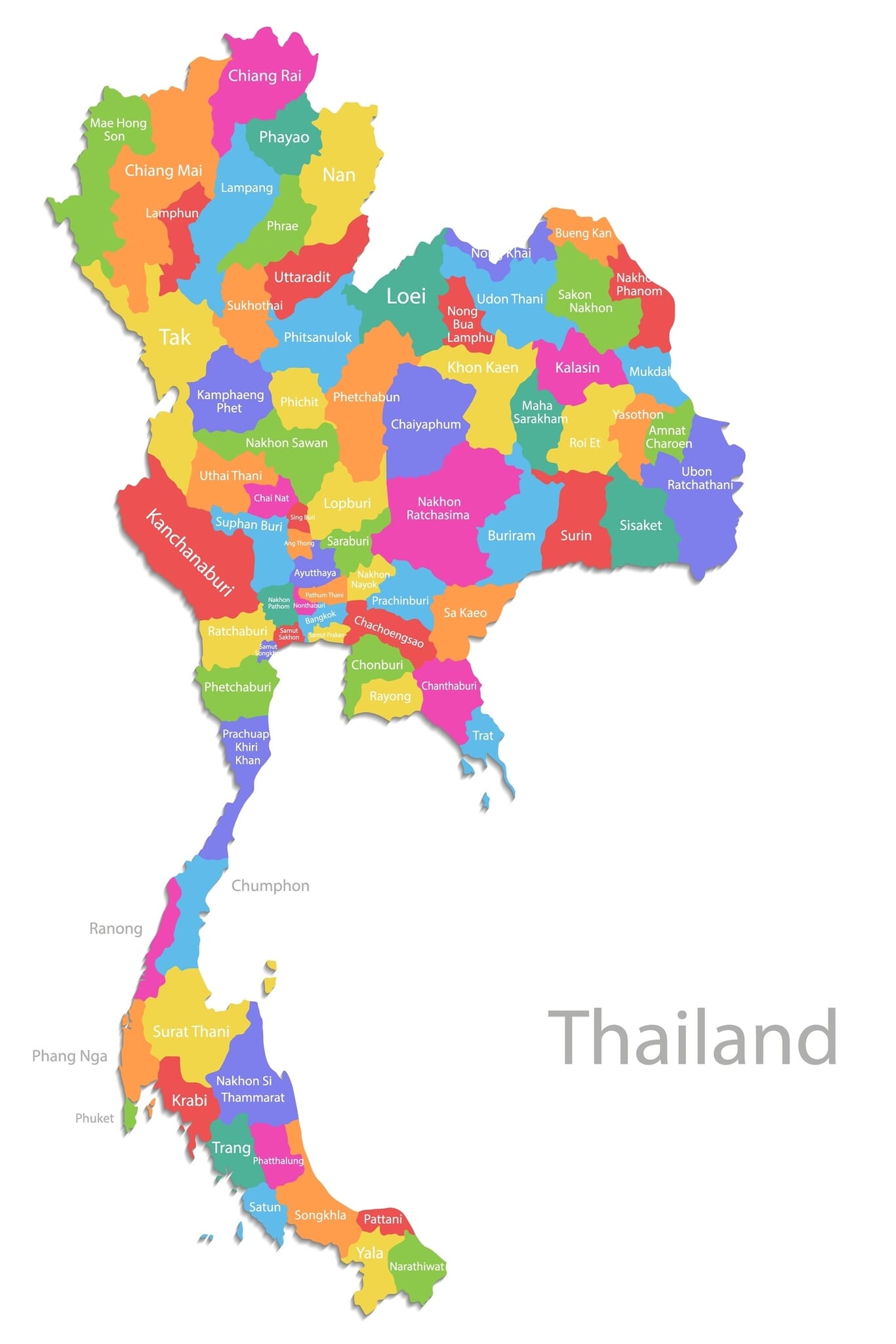 Large Scale Political Map Of Thailand With Cities