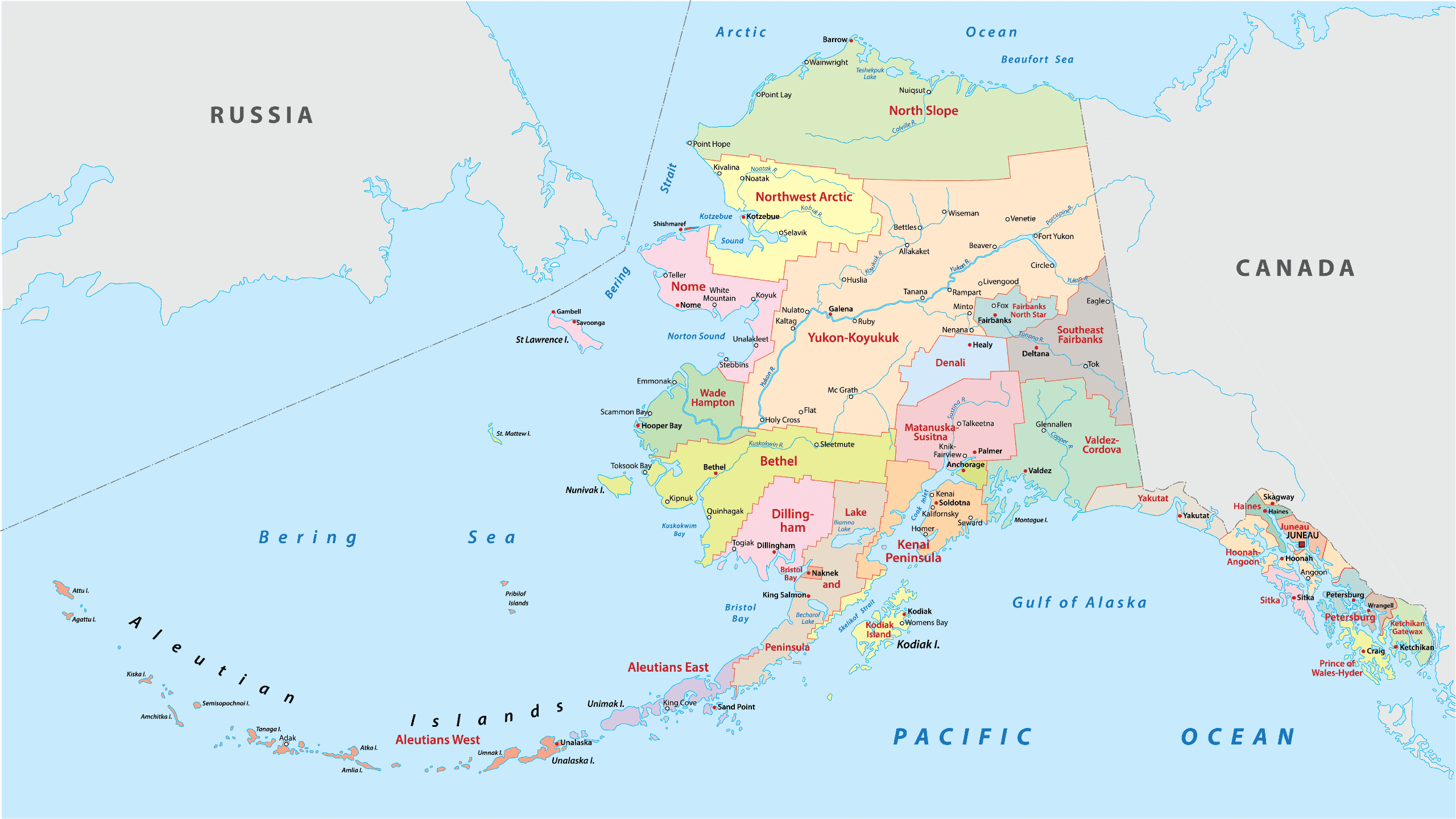 Alaska Counties Boroughs Map Mappr   Alaska County Map 