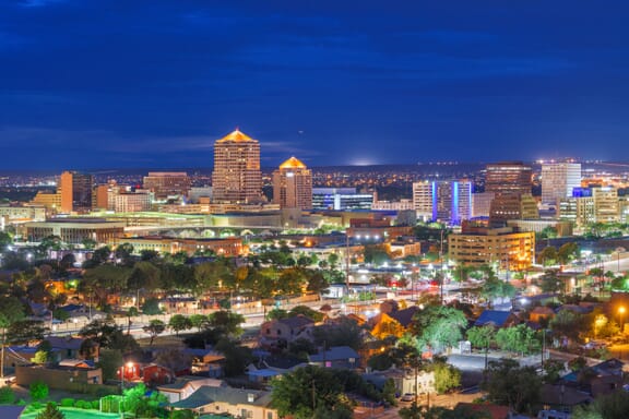Albuquerque, New Mexico, USA downtown cityscape at night.