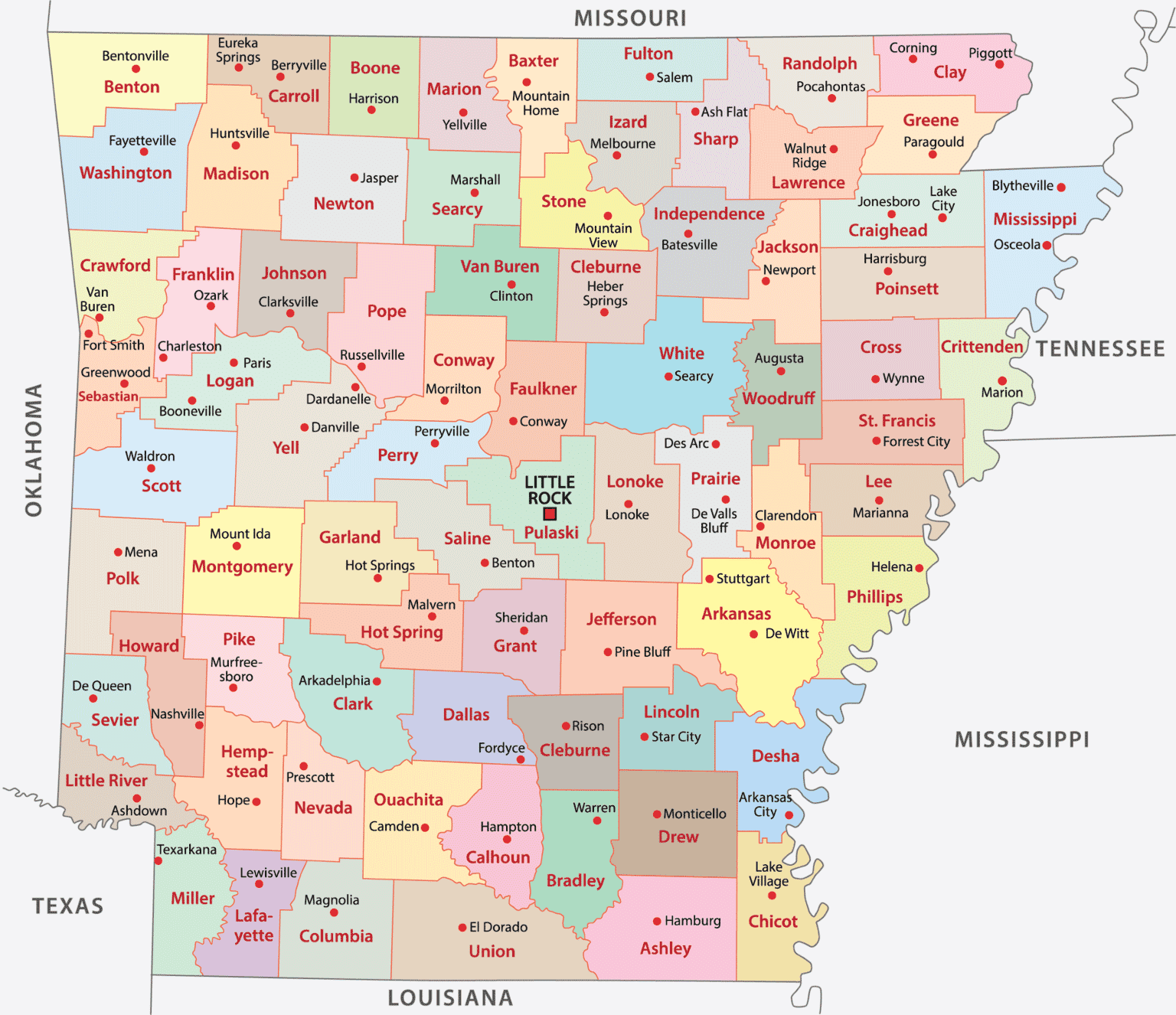 Arkansas Counties Map | Mappr