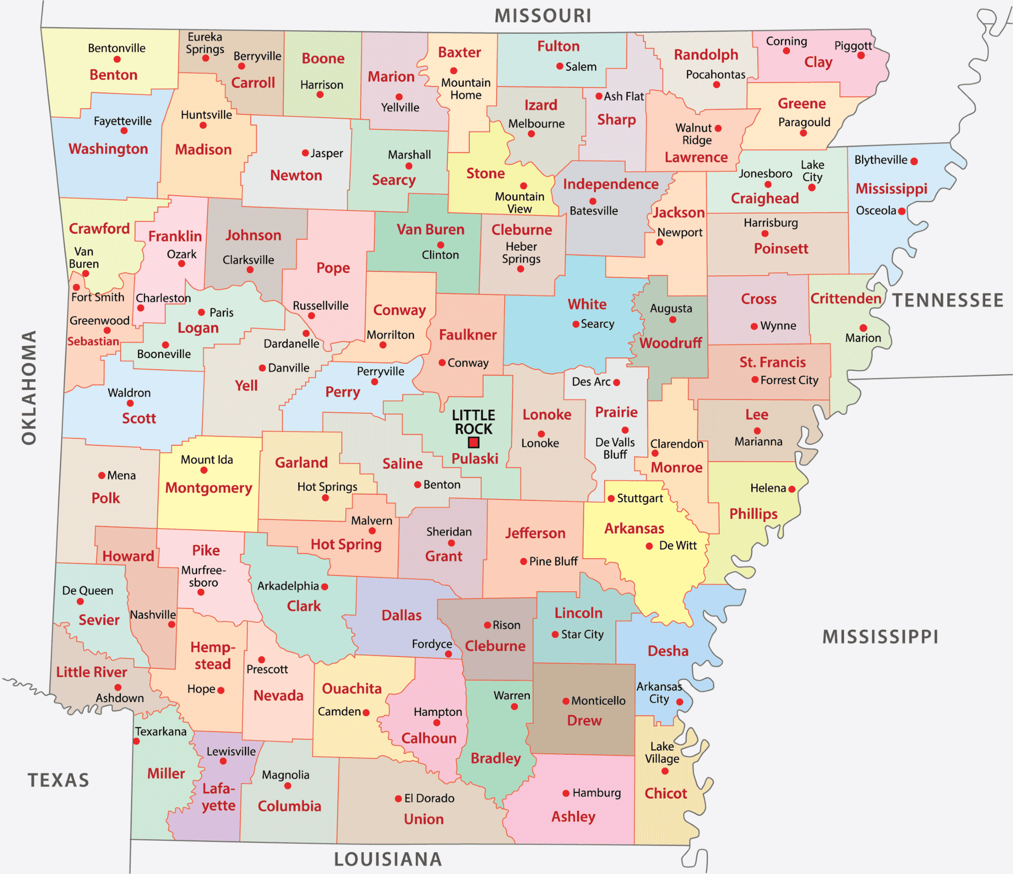 Arkansas Counties Map | Mappr
