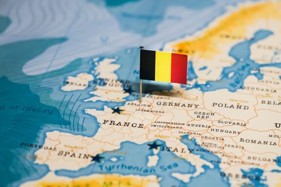 Belgium location on the map pointed out by a flag pin.