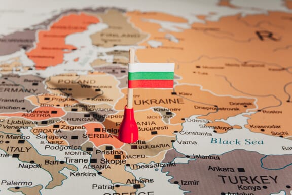 Bulgaria location on the map pointed out by a flag pin.