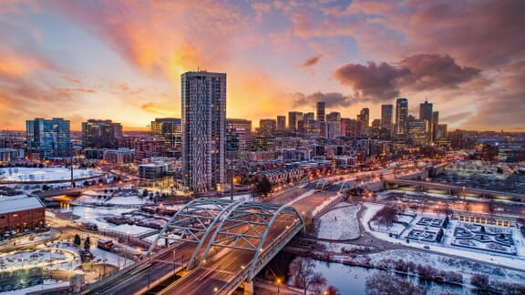 Downtown Denver, Colorado, USA Downtown Drone Skyline Aerial. Downtown Denver, Colorado, USA Downtown Drone Skyline Aerial.