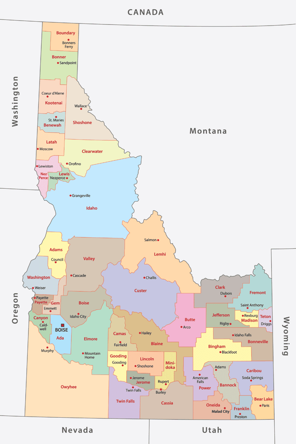 Idaho Counties Map | Mappr