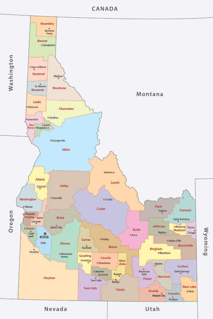 Idaho Counties Map Mappr