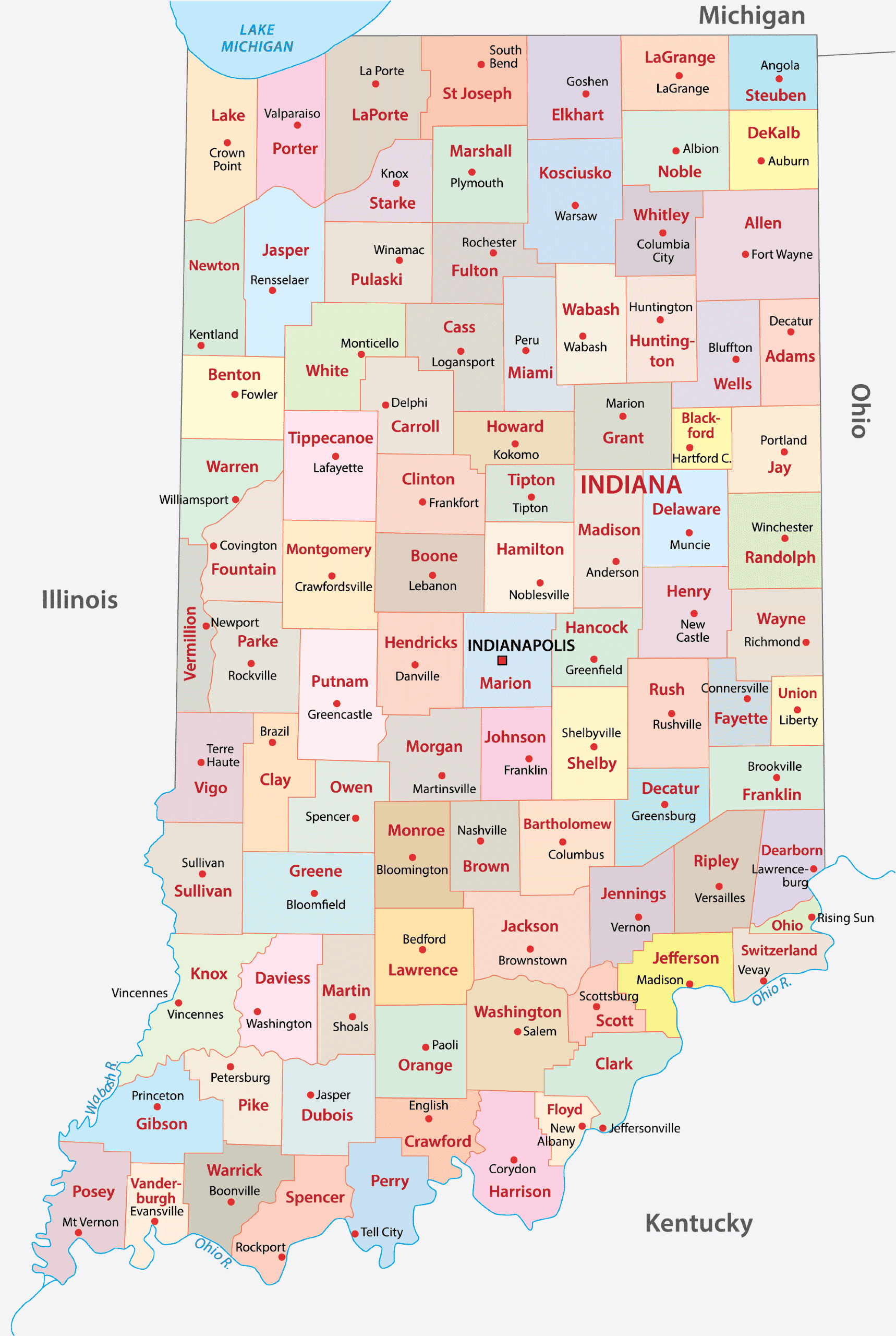 Indiana Counties Map | Mappr