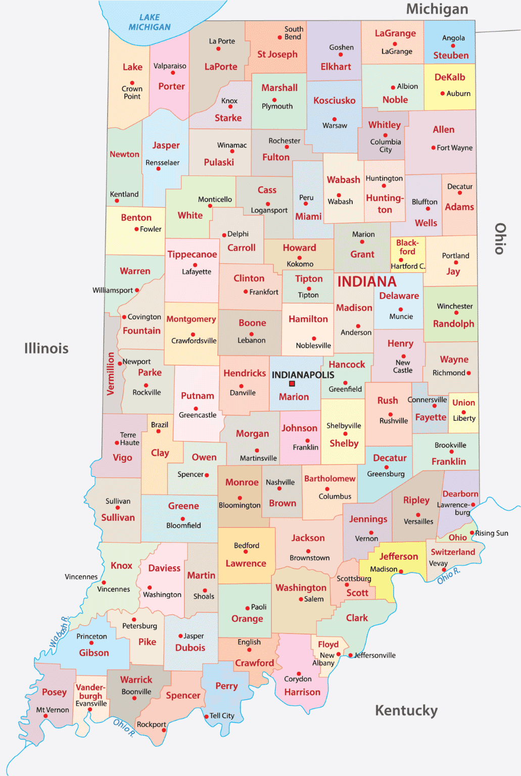 Indiana Counties Map Mappr