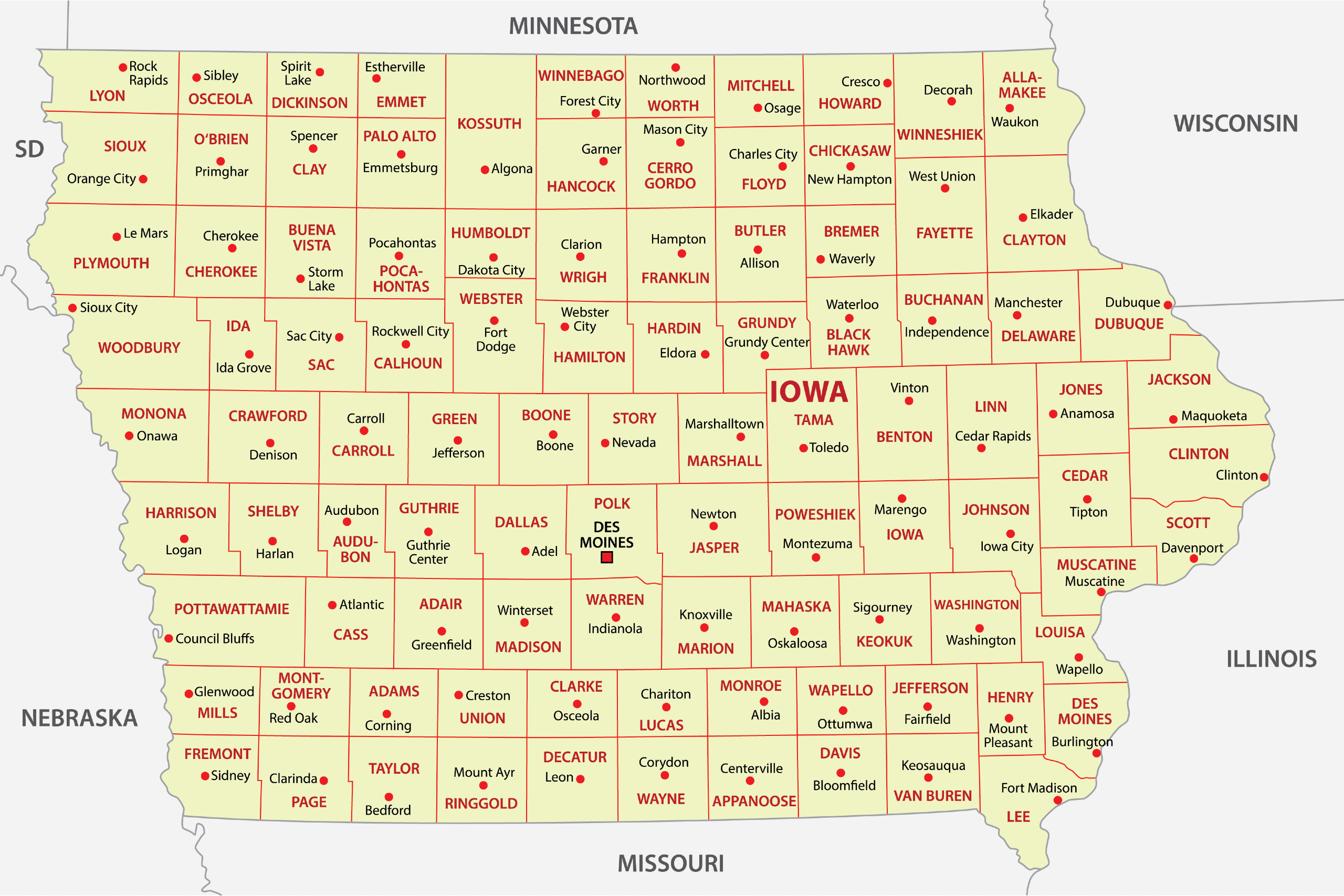 Iowa Counties Map Mappr   Iowa Counties Map 