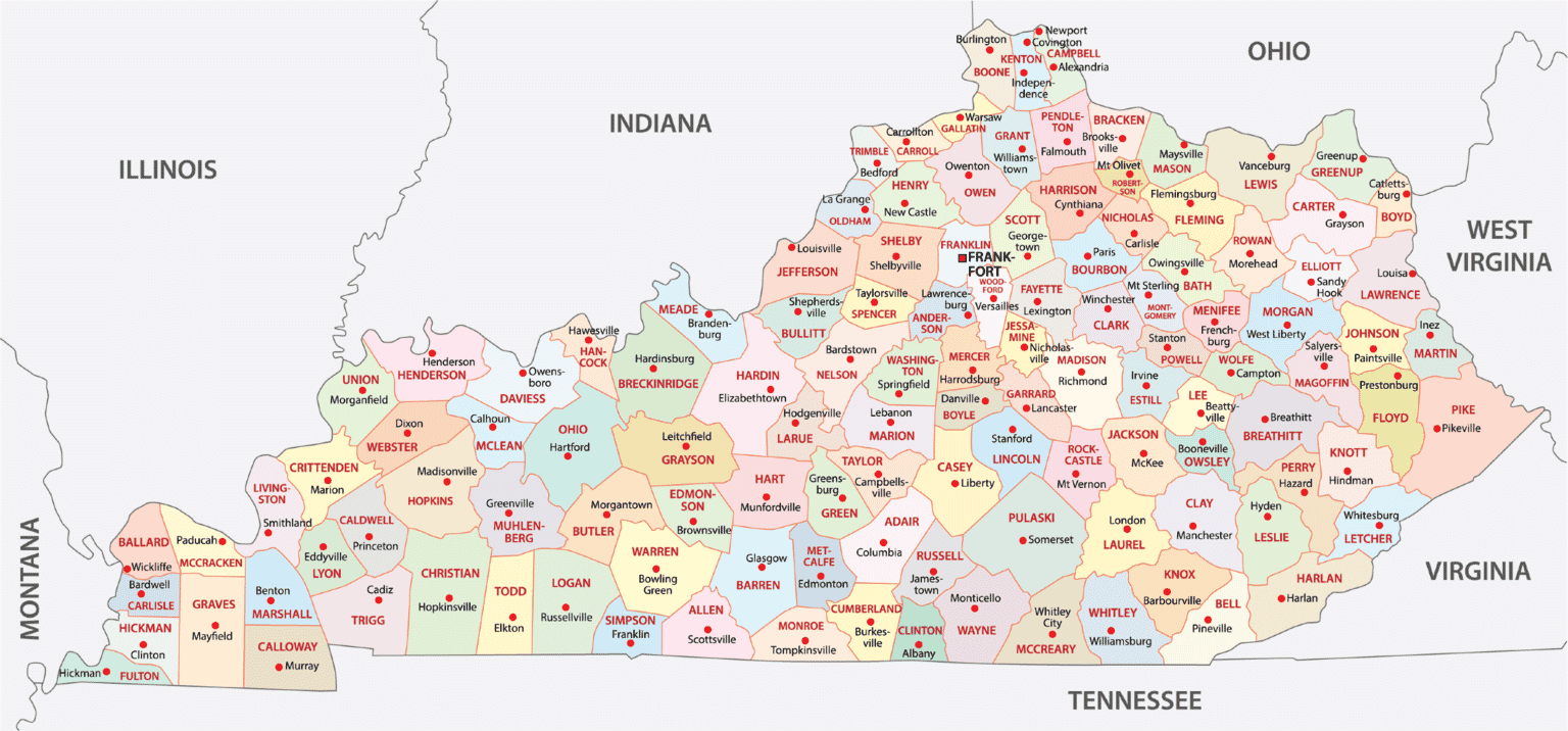 Kentucky Counties Map Mappr