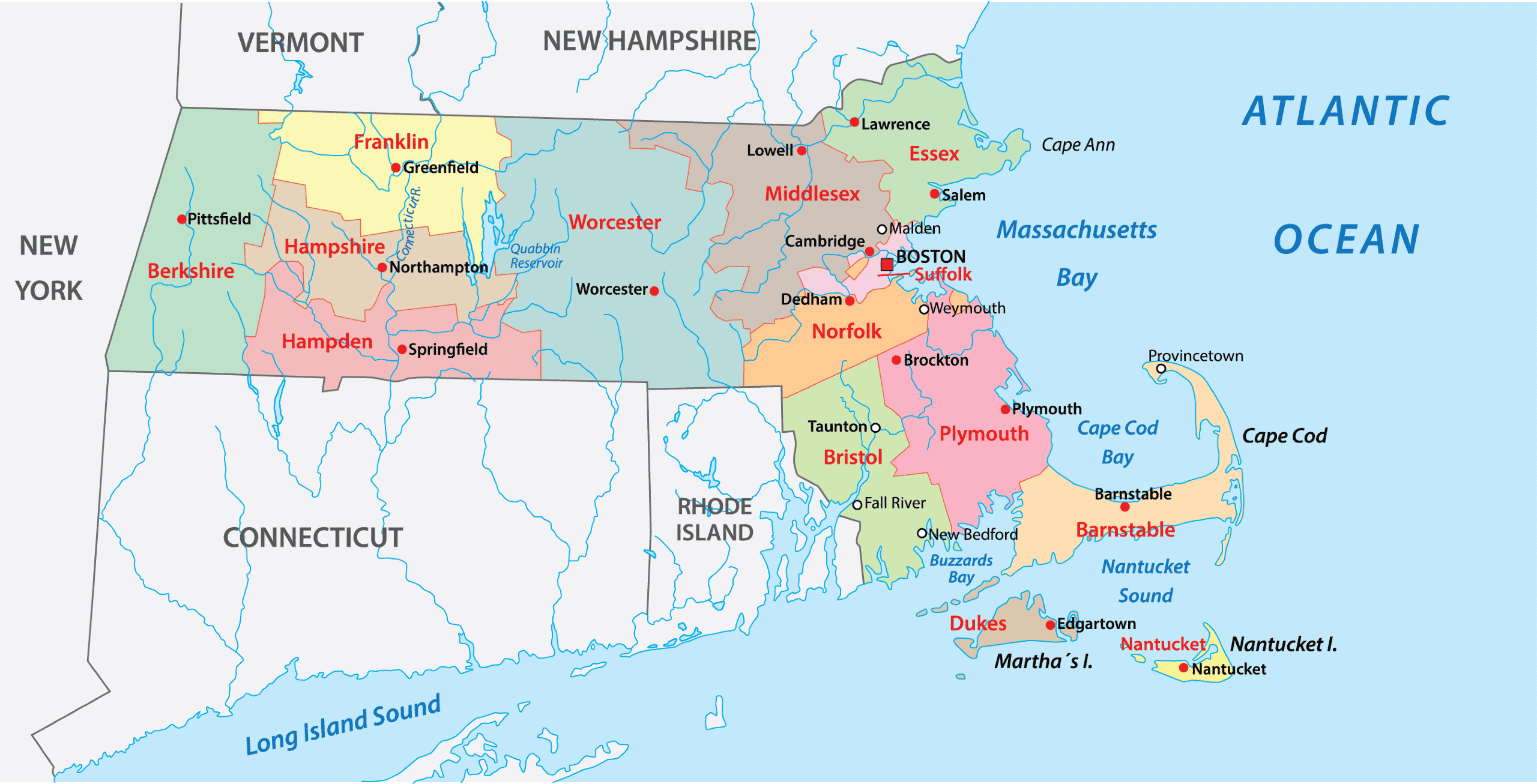 Massachusetts County Map 