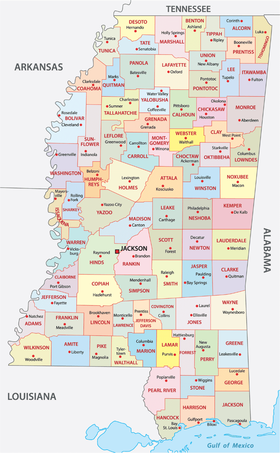 Mississippi Counties Map | Mappr