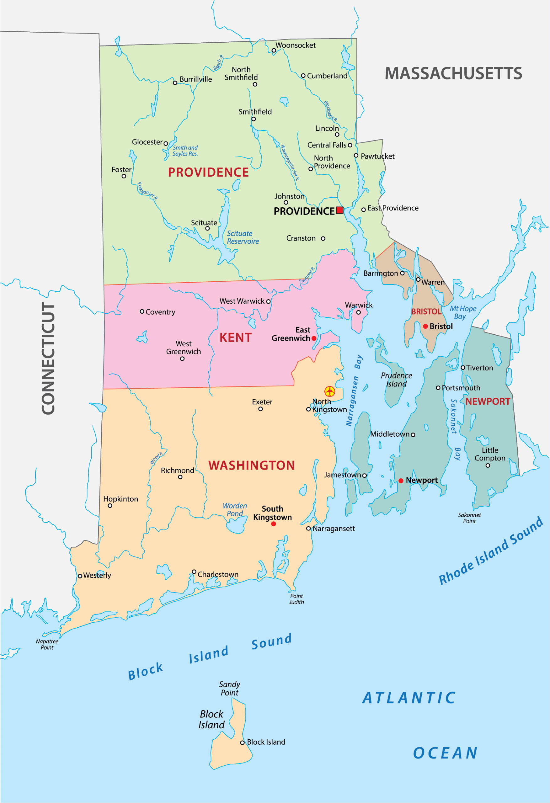 Rhode Island Counties Map | Mappr