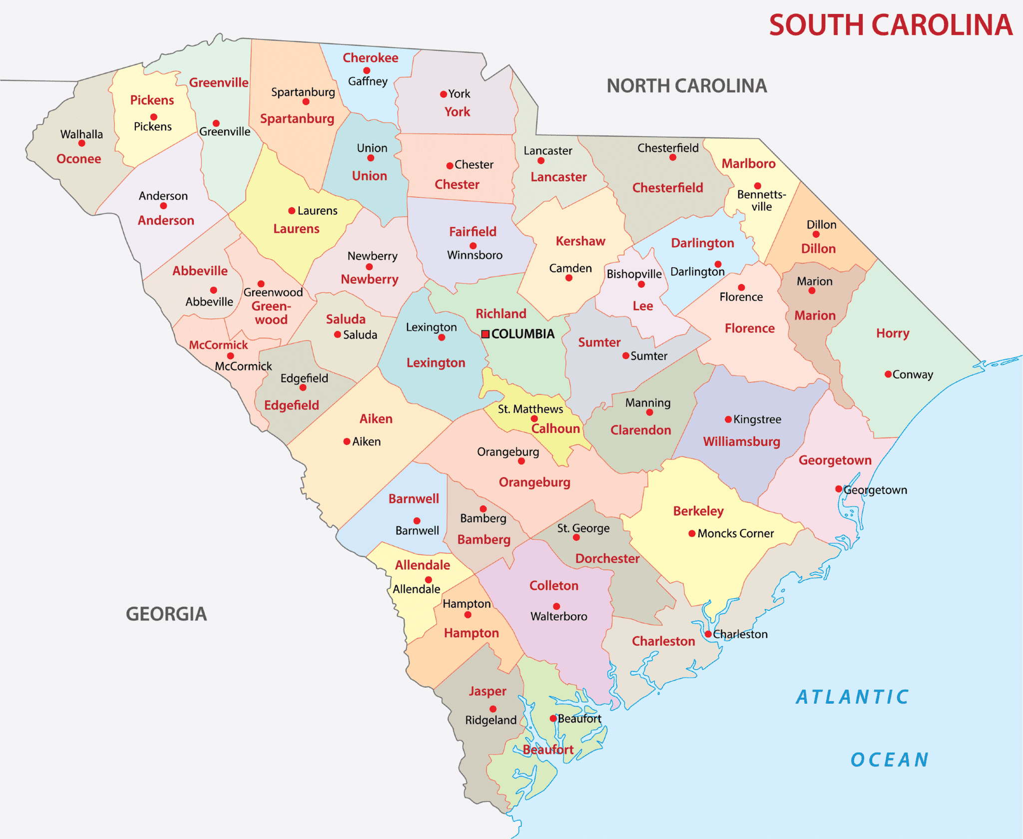 South Carolina Counties Map