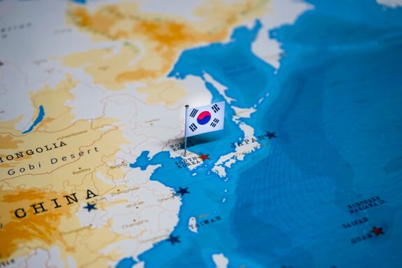South Korea location on the map pointed out by a flag pin.