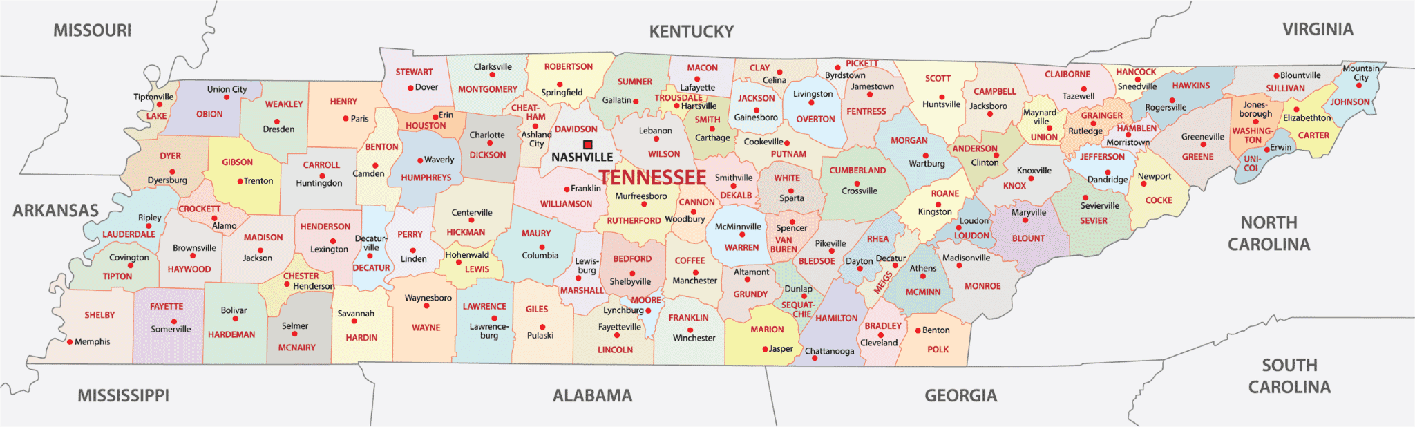 Tennessee Counties Map Mappr