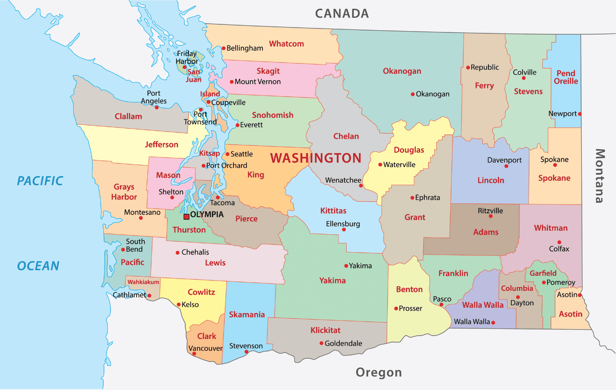 Basic Washington Maps Washington Counties Map | Mappr