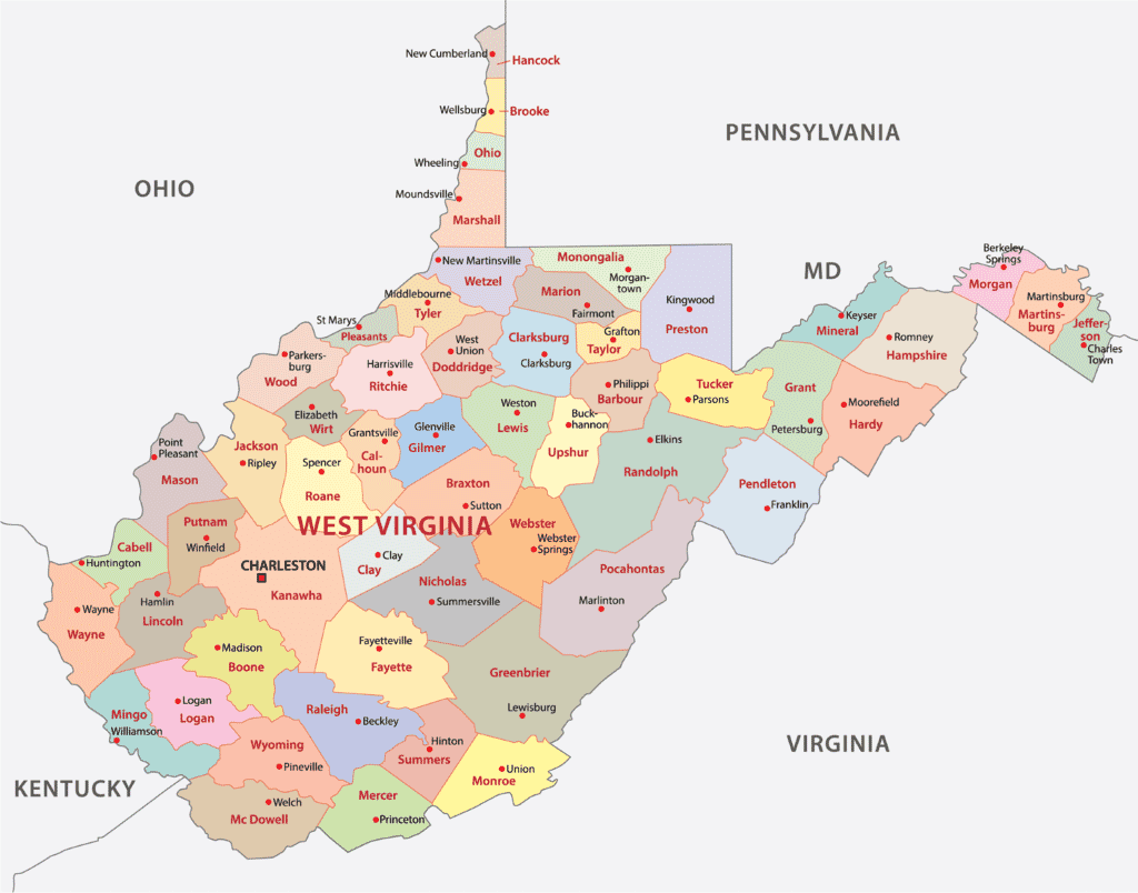 West Virginia Counties Map Mappr