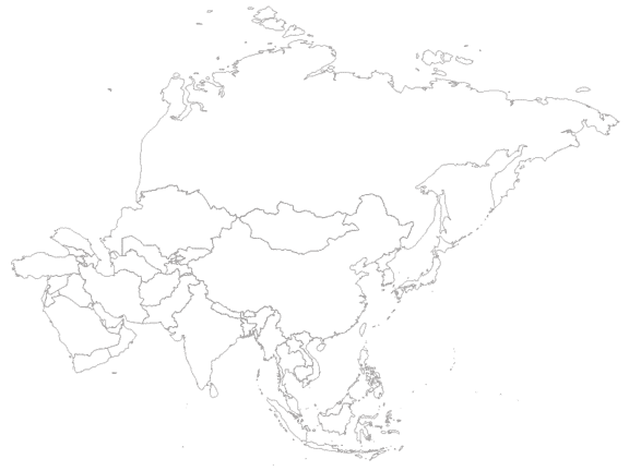 Blank map of Asia with international borders.