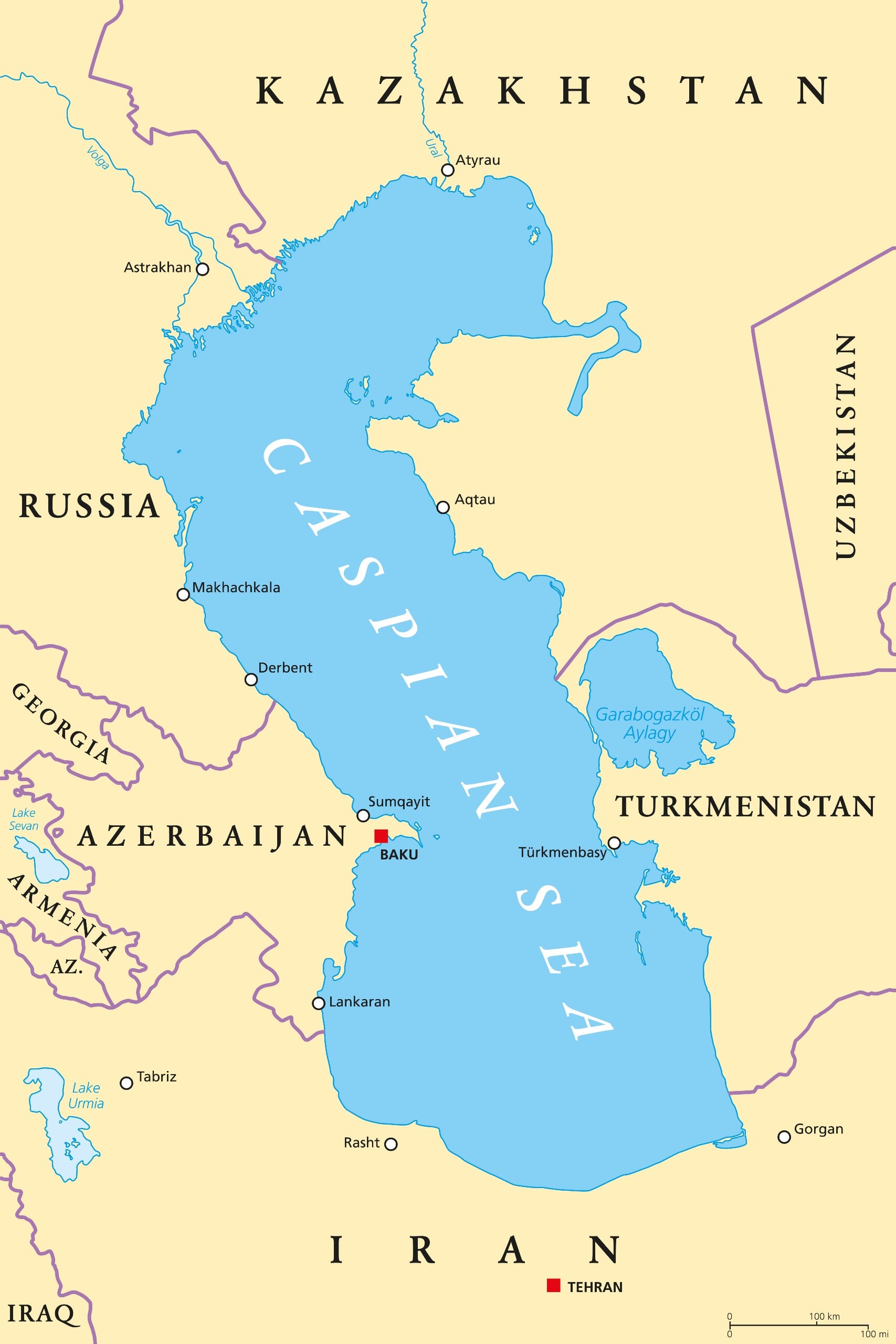 The Caspian Sea And Bordering Nations Mappr   Caspian Sea Region Map 