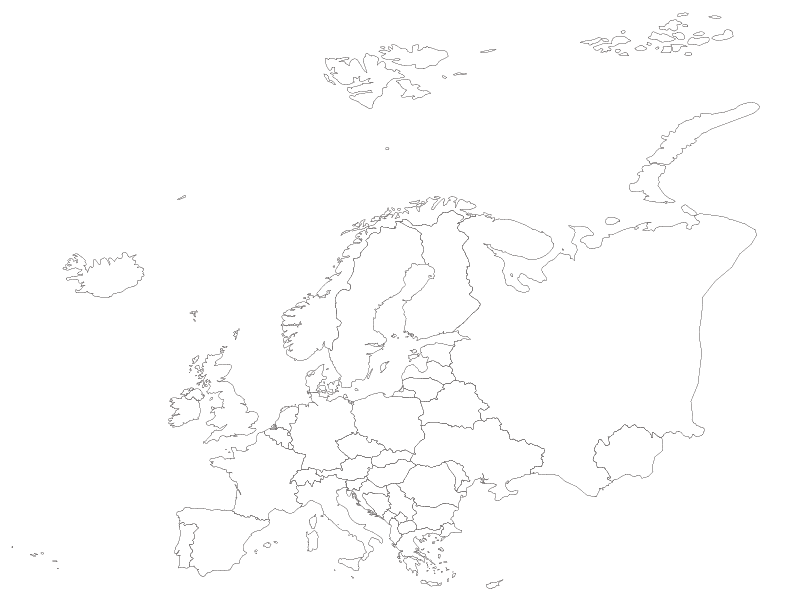 A map of the countries in Europe without labels for any countries. 