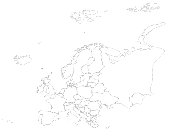 A map of the countries in Europe without labels for any countries.