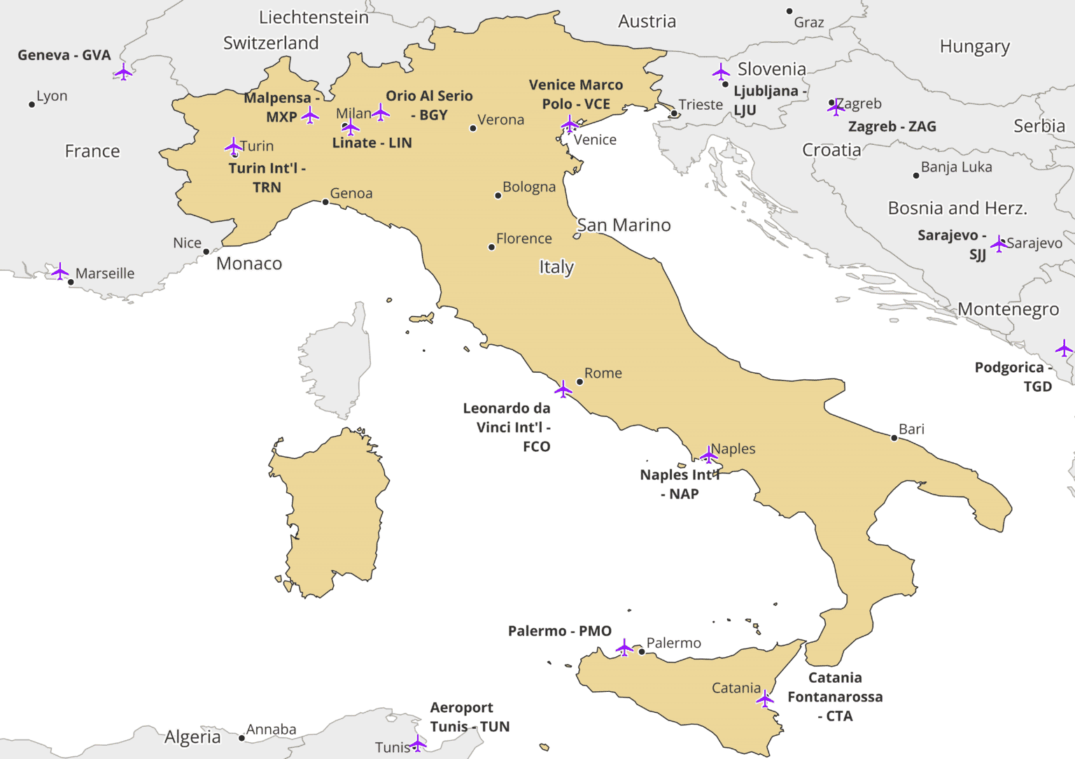 map italy airports cities        <h3 class=