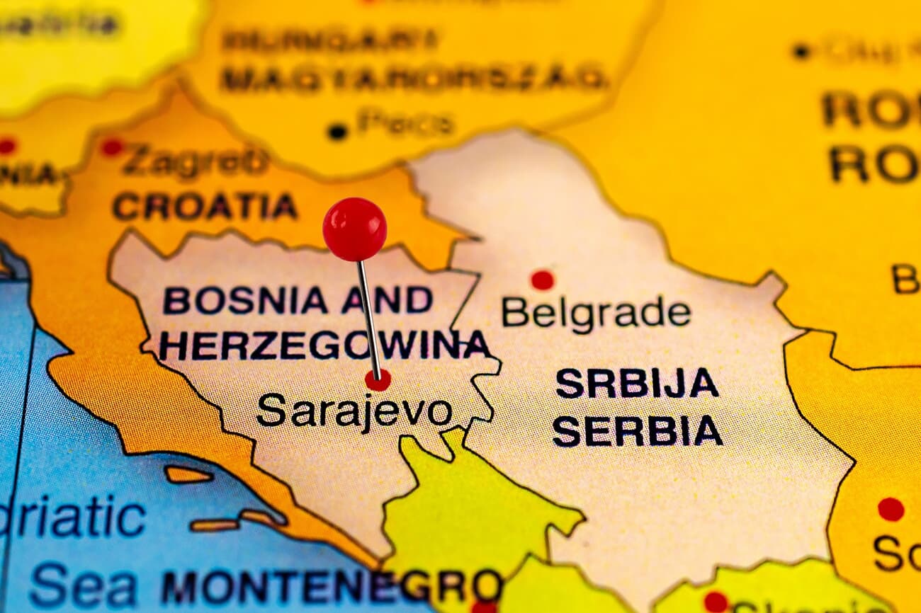 Close-up of Sarajevo's location on the map
