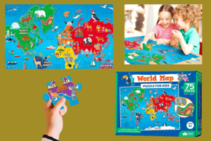 World map puzzle kids 75 piece momo nashi
