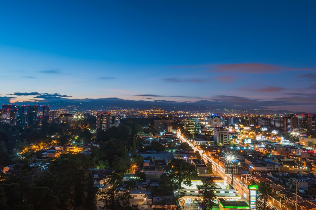Skyline of Guatemala City at dusk