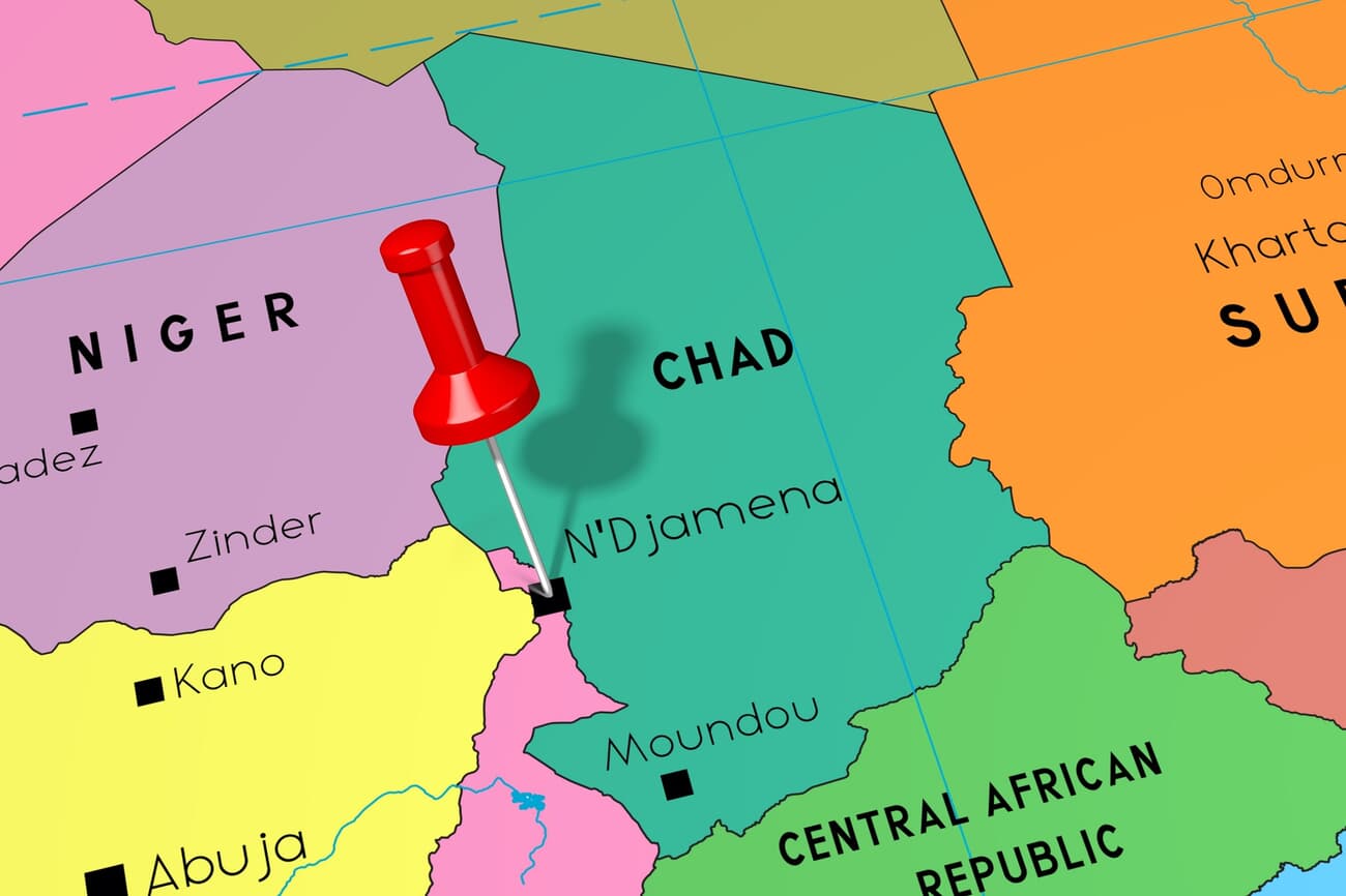 N'Djamena city location pinned on the map